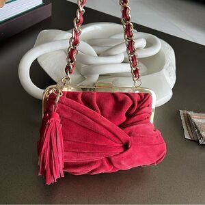 ADRIENNE VITTADINI Red Burgundy Suede Knotted Tassel Shoulder Bag.